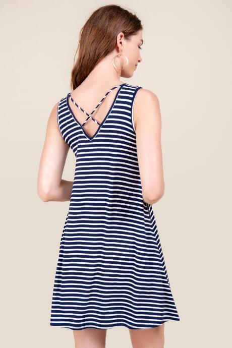 Francesca's Grace Striped Shift Dress - Navy