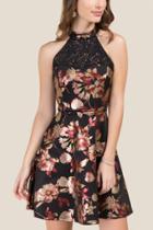 Francescas Evie Floral Halter A-line Dress - Black