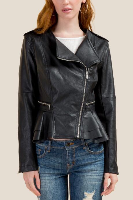 Francesca's Kara Peplum Moto Jacket - Black