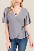 Francesca's Richelle Flounce Sleeve Wrap Blouse - Heather Gray