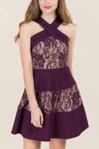 Francescas Marcella Lace Scuba A-line Dress - Purple