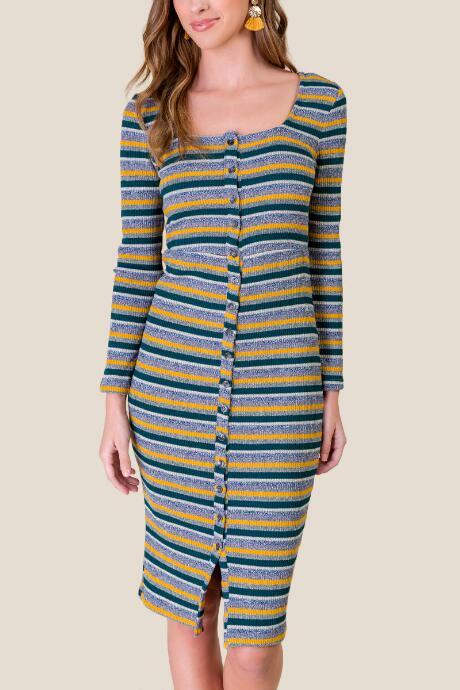 Francesca's Taylor Button Front Knit Dress - Forest