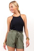 Francesca's Ingrid Paperbag Waist Shorts - Deep Moss