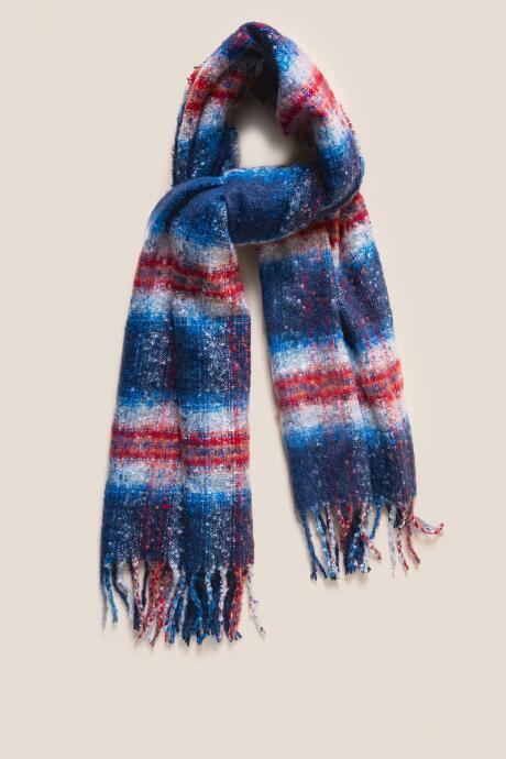 Francesca's Nola Boucle Striped Scarf - Navy