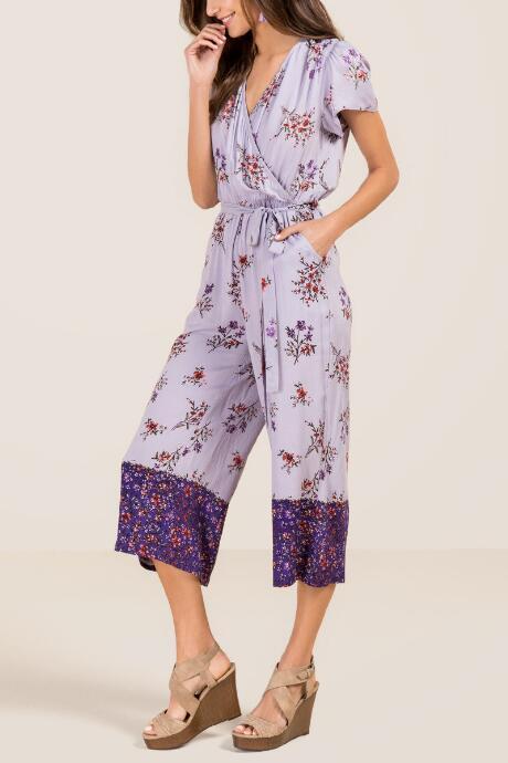 Francesca Inchess Georgia Floral Surplus Tie Waist Crop Jumpsuit - Orchid