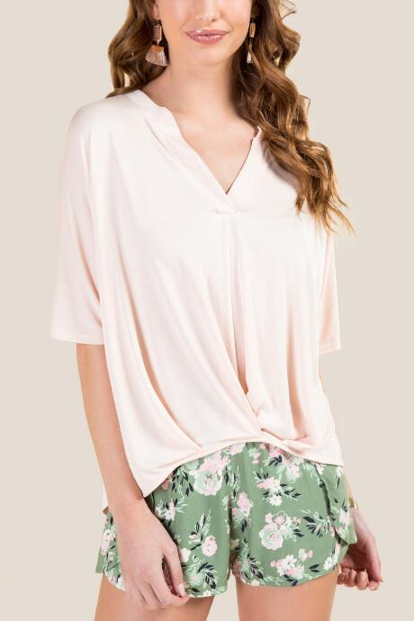 Francesca's Abigail Pleated Front Top - Blush