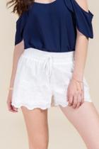 Blue Rain Sarina Eyelet Scallop Hem Soft Shorts - White