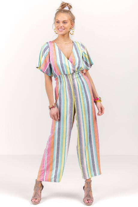 Francesca Inchess Josephine Striped Jumpsuit - Baby Blue