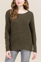 Francesca's Nia Off Shoulder Pullover Sweater - Dark Olive