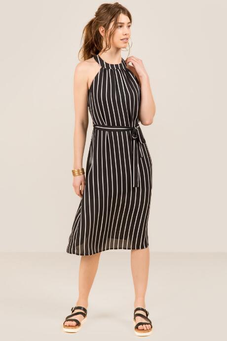 Francesca's Clara High Neck Striped Dress - Black