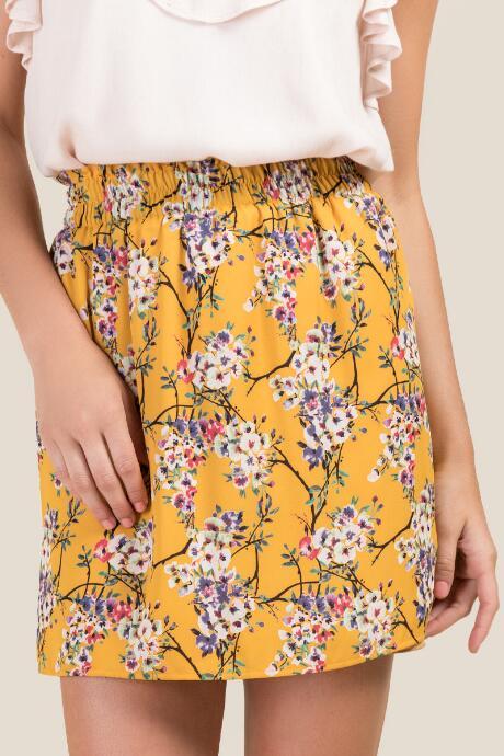 Francesca's Jordana Paperbag Waist Floral Skirt - Marigold