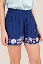 Francesca's Ava Floral Embroidered Soft Shorts - Navy