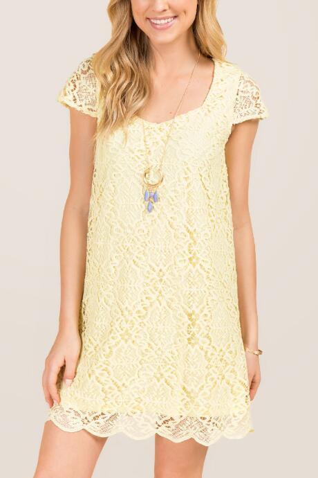 Francesca Inchess Safi V-neck Lace Shift Dress - Lemonade