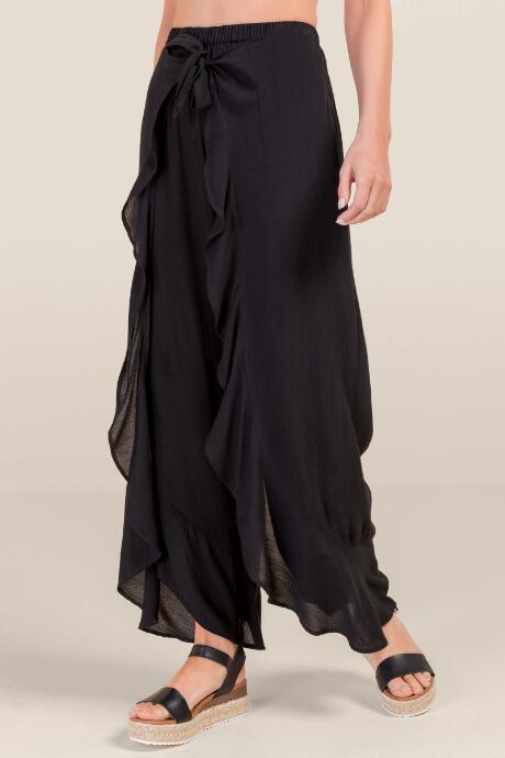 Francesca's Abigail Ruffled Cover-up Pants - Black
