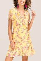 Francesca Inchess Ara Wrap Ruffle Basic A-line Dress - Yellow