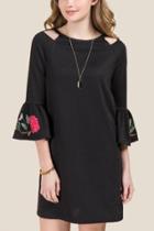 Alya Lala Embroidered Sleeve Knit Dress - Black