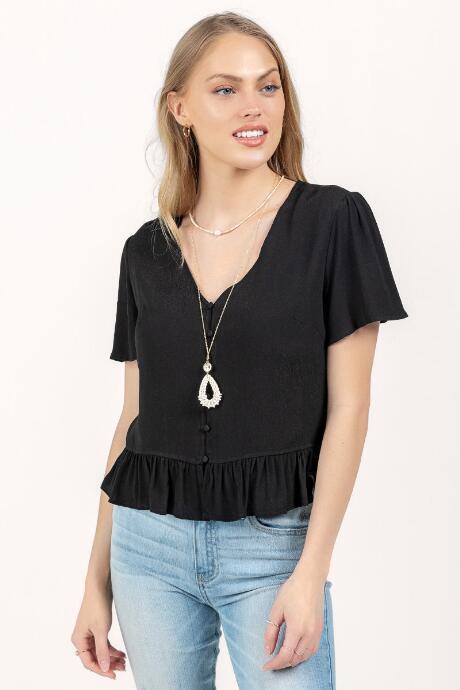 Francesca's Nicole Button Front Blouse - Black