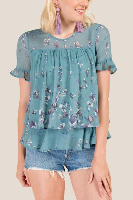 Francesca Inchess Ryan Double Layered Floral Blouse - Teal
