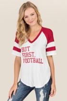 Sweet Claire But First Football Baseball Graphic Tee - Red
