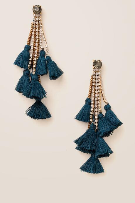 Francesca Inchess Milana Tassel Statement Earring In Teal - Teal
