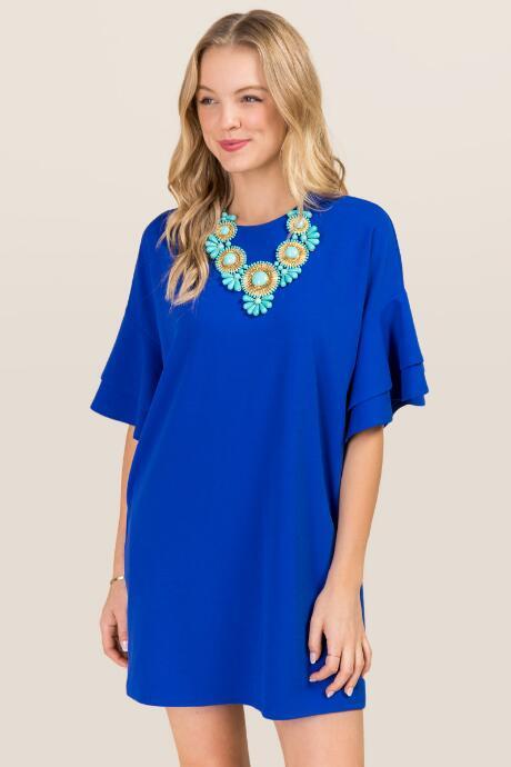 Mi Ami Tinsley Ruffle Sleeve Shift Dress - Blue