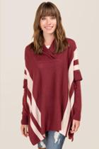 Francesca's Brooklyn Long Sleeve Striped Poncho - Wine