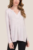 Francesca's Cassandra Ribbed Side V Neck Top - Pink