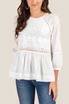 Francesca's Rhoda Crochet Peplum Blouse - Ivory