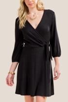 Francesca's Kaylee Knit Wrap Dress In Black - Black