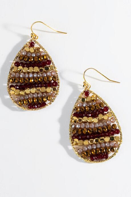 Francesca's Elizabeth Beaded Teardrop Earrings - Burgundy