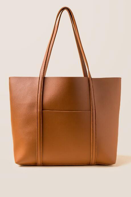 Francesca's Danielle Classic Leather Tote - Cognac