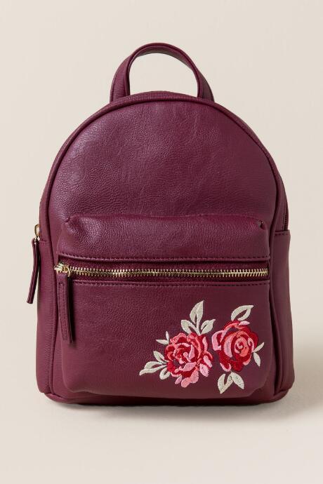 Francesca's Alex Rose Embroidered Backpack - Burgundy