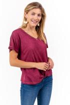 Francesca's Kendall Knot Front Oil Wash Top - Wine
