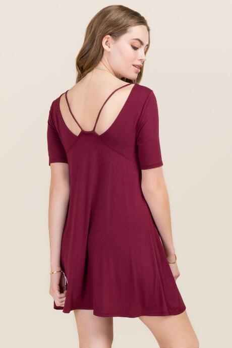 Alya Hannah Lattice Back Shift Dress - Wine
