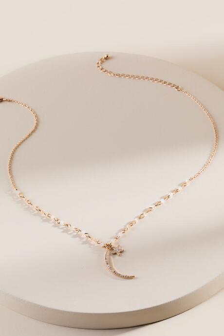 Francesca's Kristen Pav Moon Pendant Necklace - Ivory