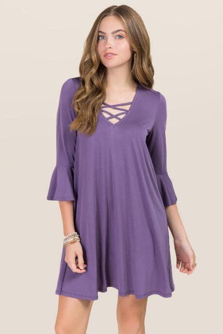 Alya Antonia Ruffle Lattice Shift Dress - Vintage Purple