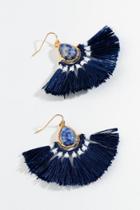 Francesca's Gisele Stone Fan Tassel Earrings - Navy