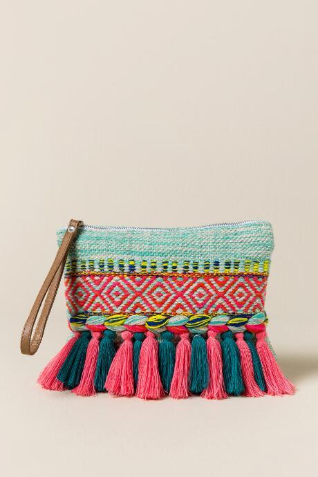 Francesca's Kayla Neon Embroidery And Tassel Wristlet Clutch - Neon Pink