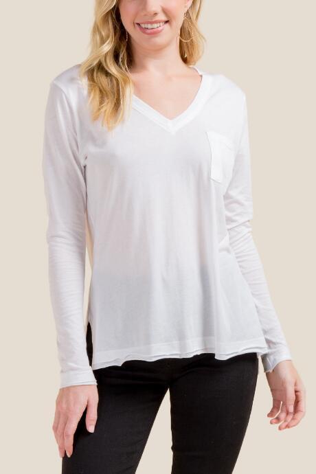 Francesca Inchess Elaine Basic Vneck Pocket Tee - White