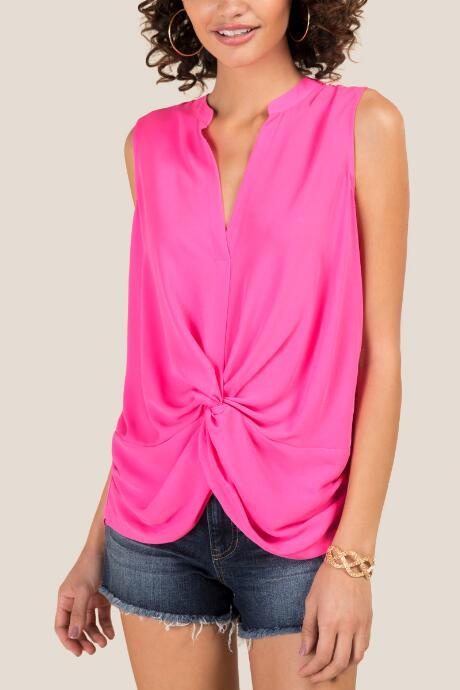Francesca Inchess Halley Front Twist Sleeveless Tank - Fuchsia
