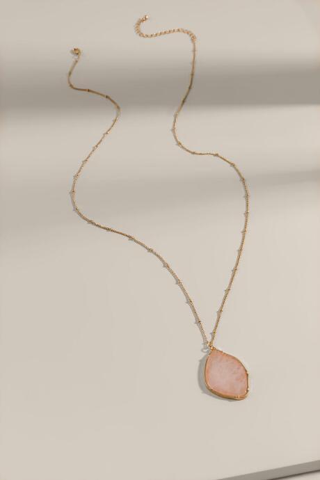 Francesca's Baylee Sliced Semi-precious Pendant Necklace - Pale Pink