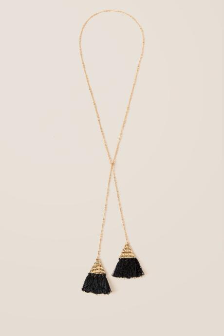 Francesca Inchess Tegan Fringe Wrap Necklace In Black - Black
