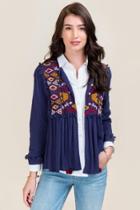 Alya Kate Embroidered Kimono - Navy