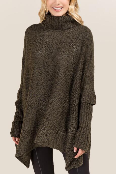 Francesca's Atlanta Cowl Neck Poncho - Olive