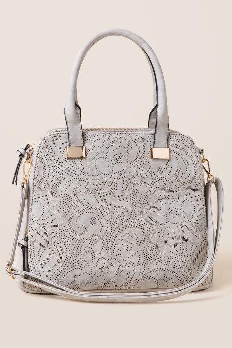 Francesca's Annemarie Perforated Gray Satchel - Gray