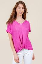 Francesca's Kendall Knot Front Oil Wash Top - Fuchsia