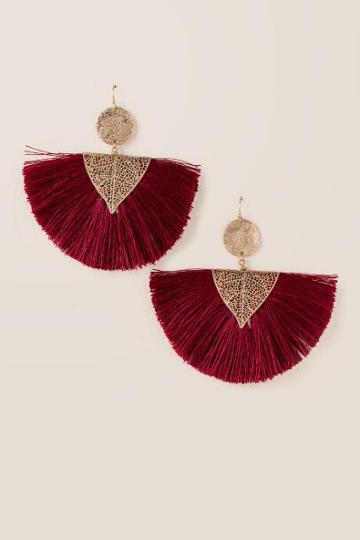 Francesca's Hollie Brick Filigree Fan Tassel Earrings - Brick