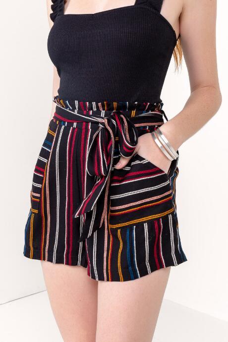 Francesca's Anna Tie Waist Striped Shorts - Black