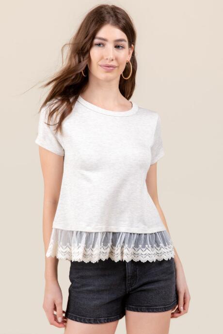 Francesca's Laura Crochet Peplum Tee - Heather Oat