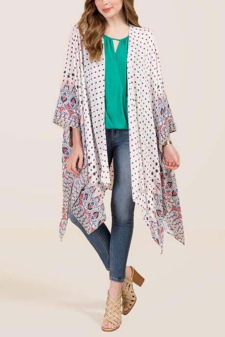 Francescas Regan Border Print Ruana - White